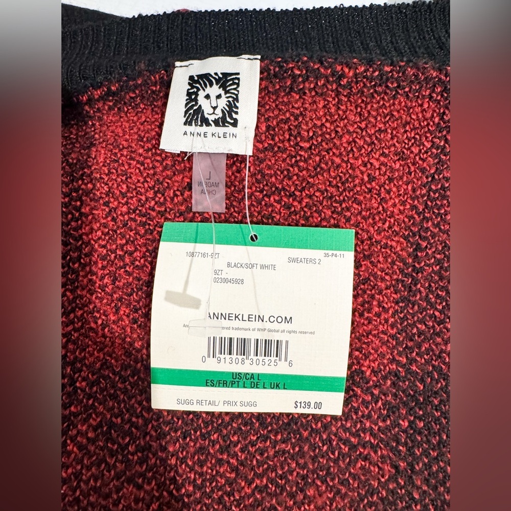Anne Klein red black Sweater Cardigan NWT L - Picture 3 of 3